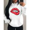 Kiss Me Darling Red Lips Print Hoodies Woman Autumn Fleece Hoody Casual Hip Hop Streetwear Loose Pullovers