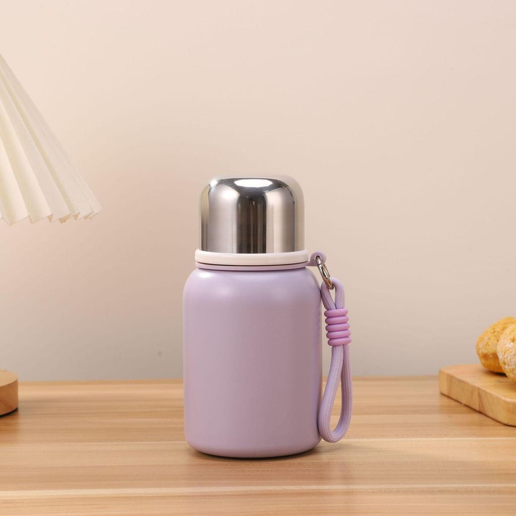 Compact Stainless Steel Flip-Top Insulated Bottle with Lanyard - Ideal Gift for Students