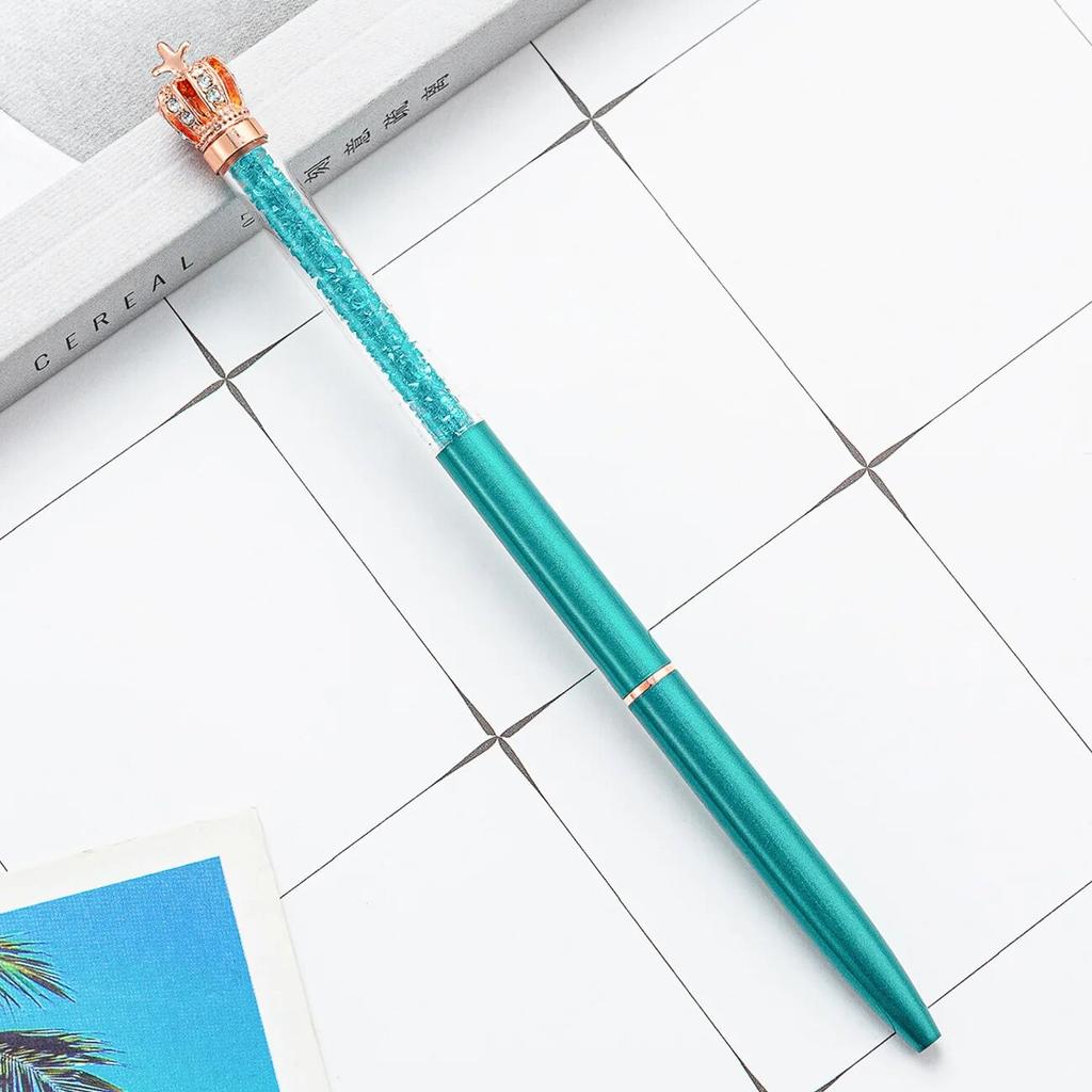 1 Stück Kreativer mehrfarbiger Kristallkronen-Kugelschreiber aus Metall für das Büro, Drehstifte für die Schule, Schreibwaren, Bürobedarf