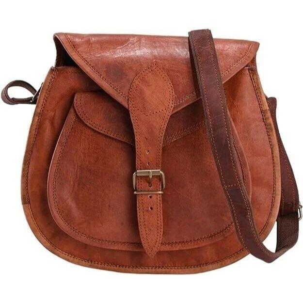 

Over sized Vintage Saddle Bag Genuine Goat Leather Brown Messenger Shoulder Bag 13 x 10 x 4 in