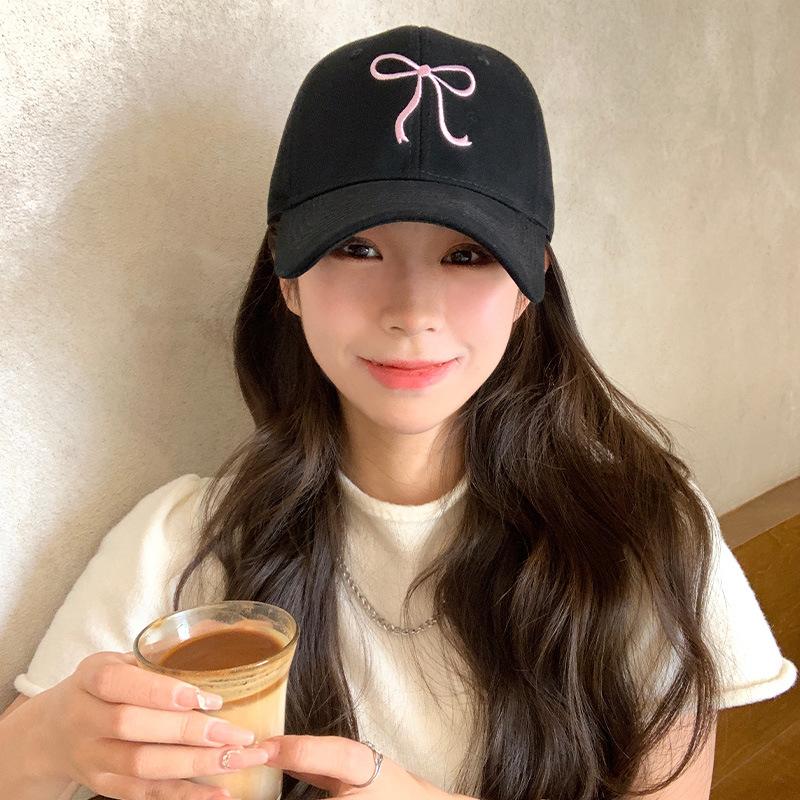 New Bow Embroidered Baseball Cap for Women with Big Face and Versatile Face Showing Small Embroidered Baseball Cap Spring Hat