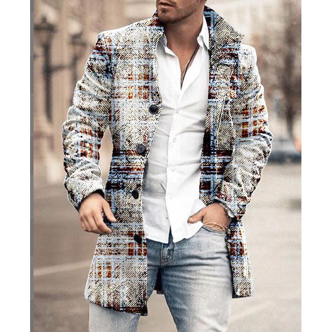 Spring New Men's Pocket Versatile Daily Retro Stand Up Collar Medium Long Woolen Coat Men's Casual Coat Men's Clothing