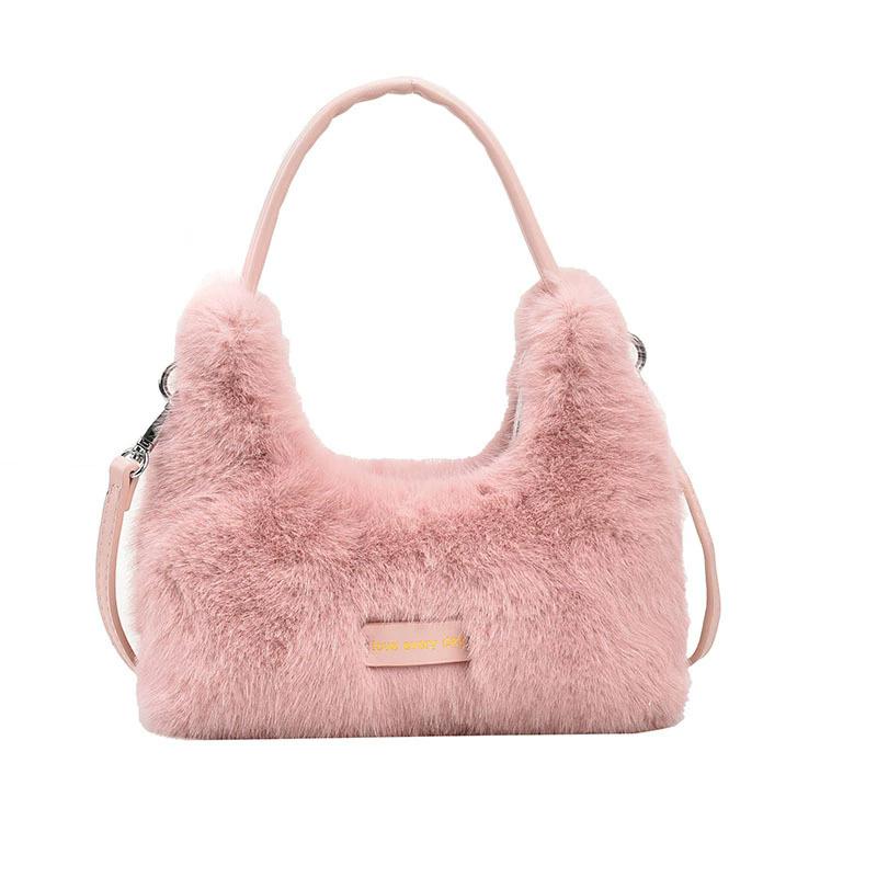 

Women s Soft Plush Satchel Bag, Cute Plain Pattern Shoulder Handbag, Casual Style for Fall & Winter рожевий