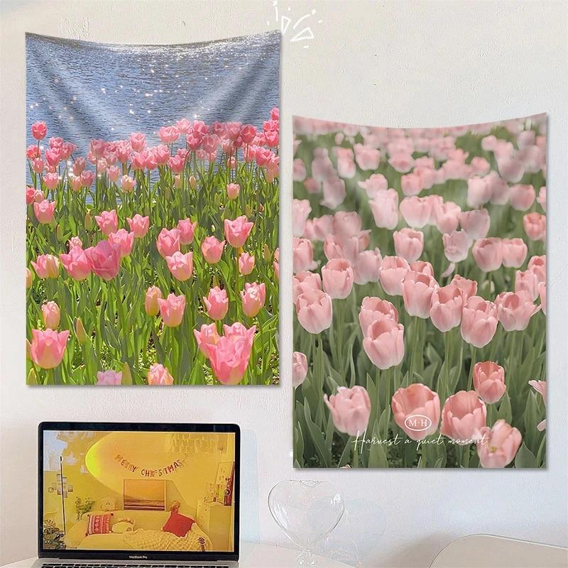Tulip Floral Tapestry Natural Aesthetic Wall Decoration High-Quality Home Furnishing For Bedroom And Living Room