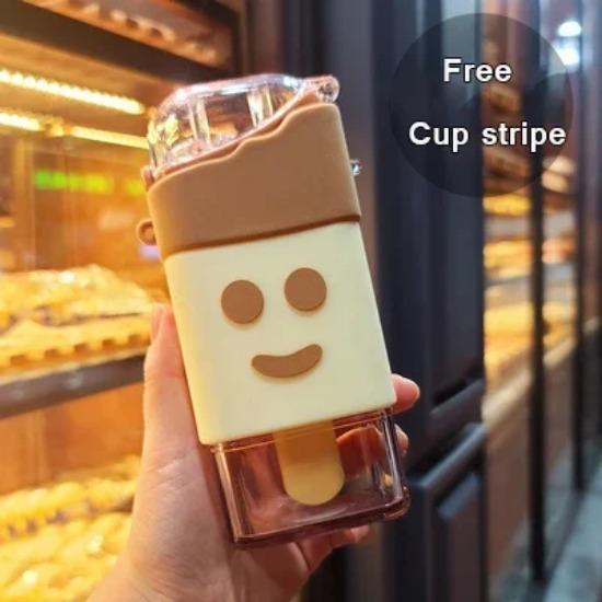 Hot Summer Cute Donut Ice Cream Water Bottle with Straw Creative Square Watermelon Cup Portable Leakproof Tritan Bottle BPA Free