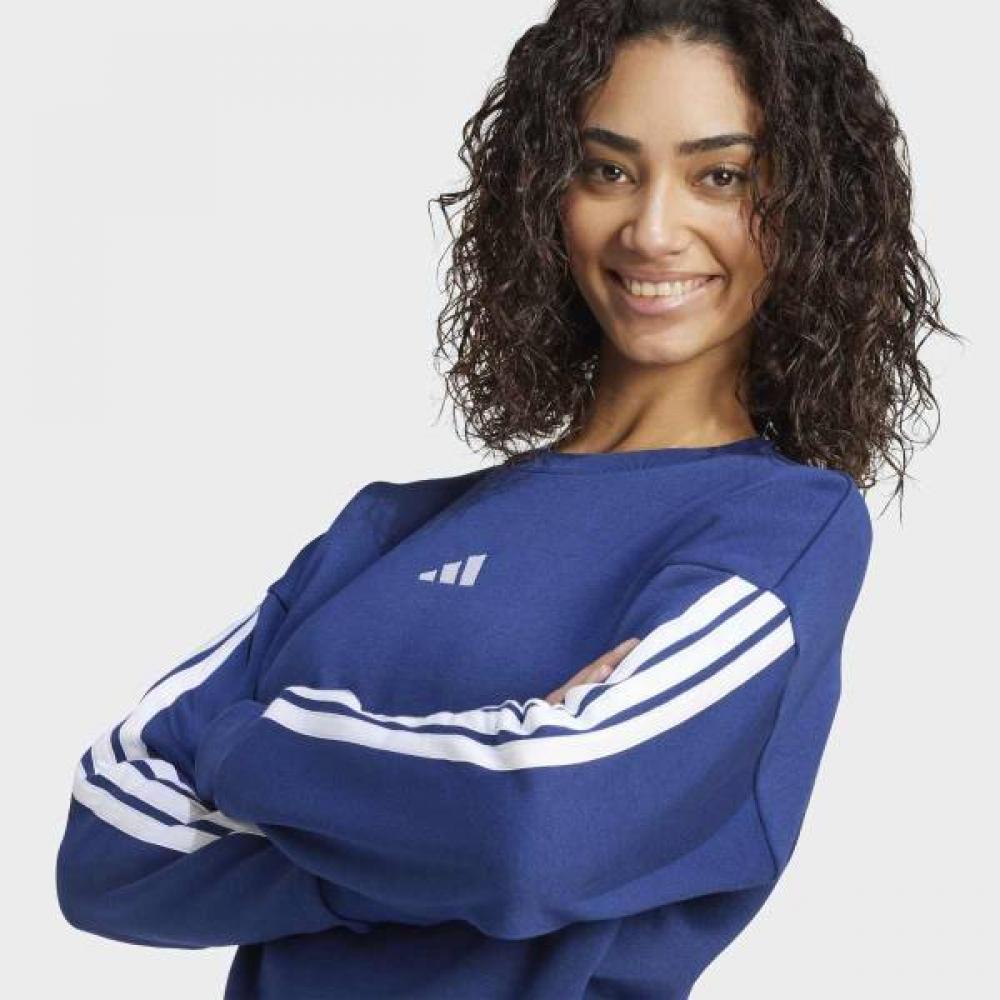 Adidas Women S eSSential Fleece SweatShirt Navy 3 Stripe