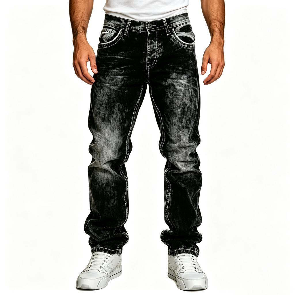 Men's Casual Distressed Straight Leg Jeans Hip Hop Denim Pants for Spring and Fall