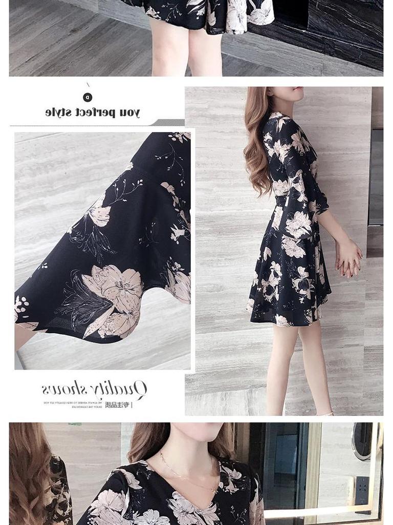 Trendiges Sommer 2019 Blumenmuster Schlankmachendes Koreanischer Stil Kleid für Frauen und Studentinnen