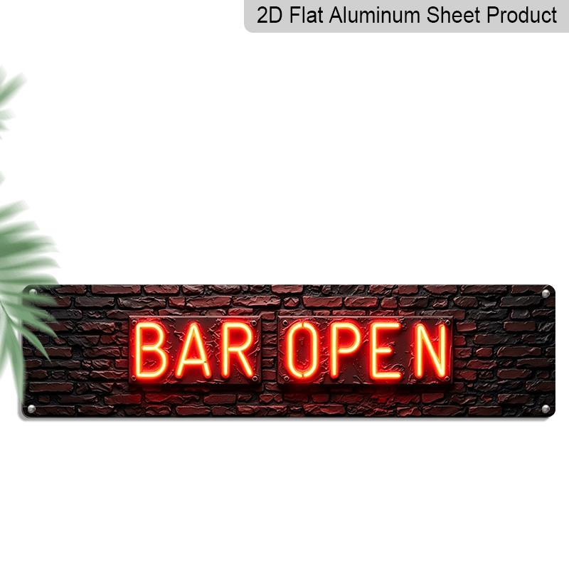 2D Flat, 2D Neon Light Design Bar Open Aluminium Decorative Sign Industrial-style Decorative Item Featuring Vibrant Illumination Suitable for Bars
