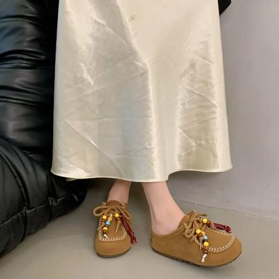 Fashion Retro Beaded Heightened New Summer 2025 Platform Slippers Retro Baotou Foreign Temperament Women's Shoes
