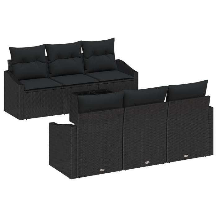 VidaXL Ensemble de Canapé de Jardin de 7 pièces avec Coussins Noir Rattan 3355282