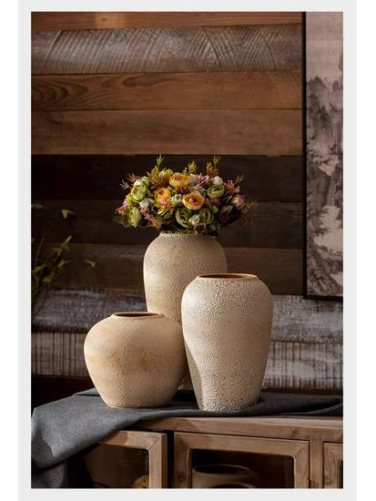 Handmade Retro Nostalgic Large Ceramic Floor Vase – Coarse Pottery Feng Shui Decor for Living Room or Hotel.