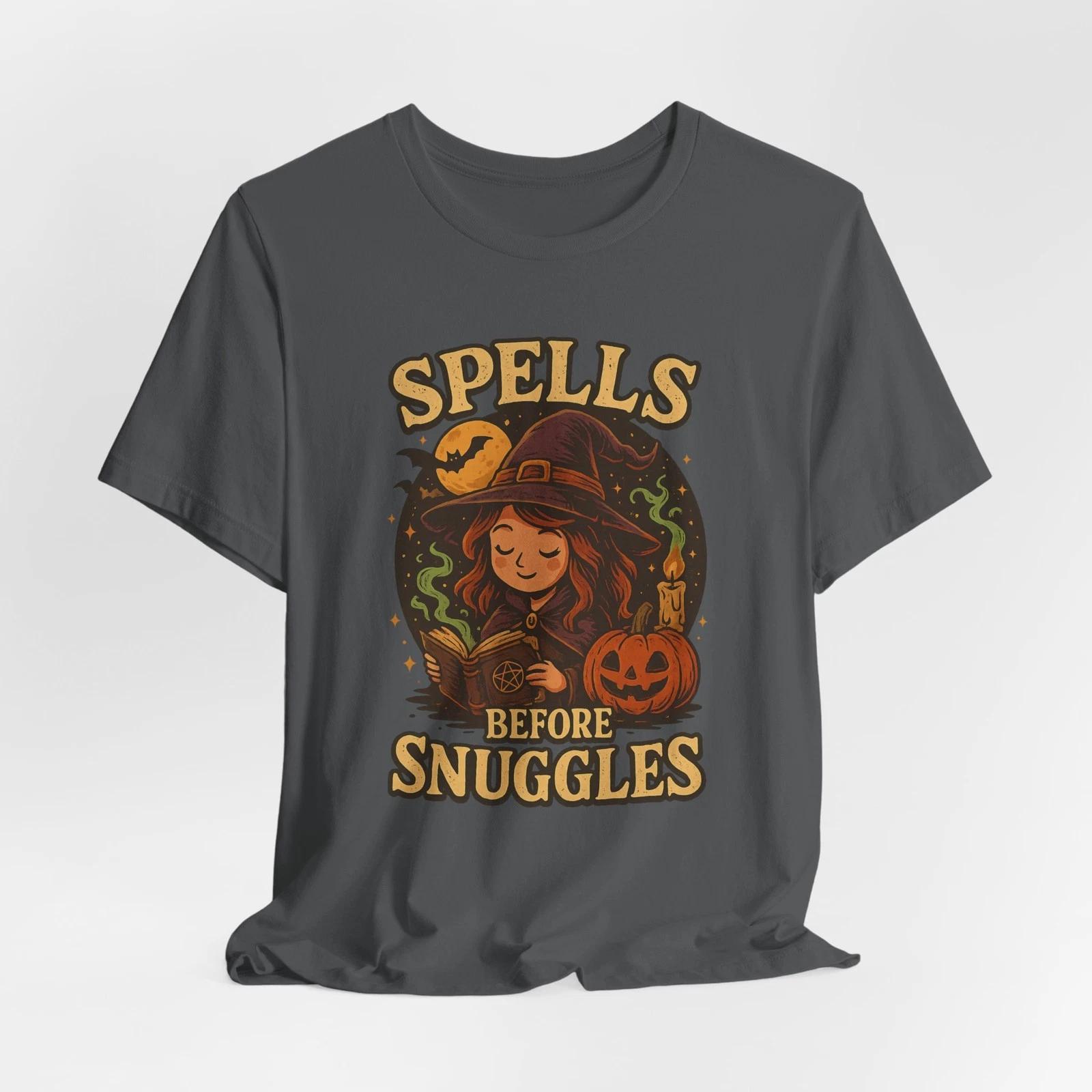 Spells Before Snuggles Witch T-Shirt, Halloween Shirt for Cozy Witches, Unisex S