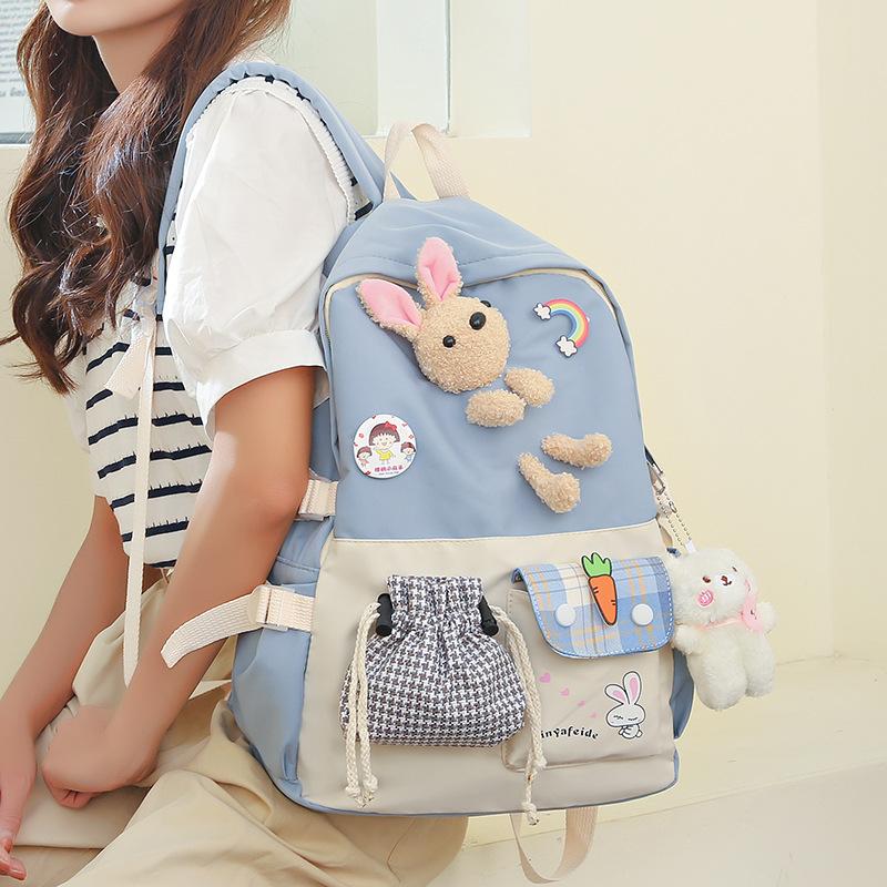 Fashion Casual Backpack Female Cute Cartoon Lightweight Elementary School Bag Large Capacity Contrasting Color Backpack