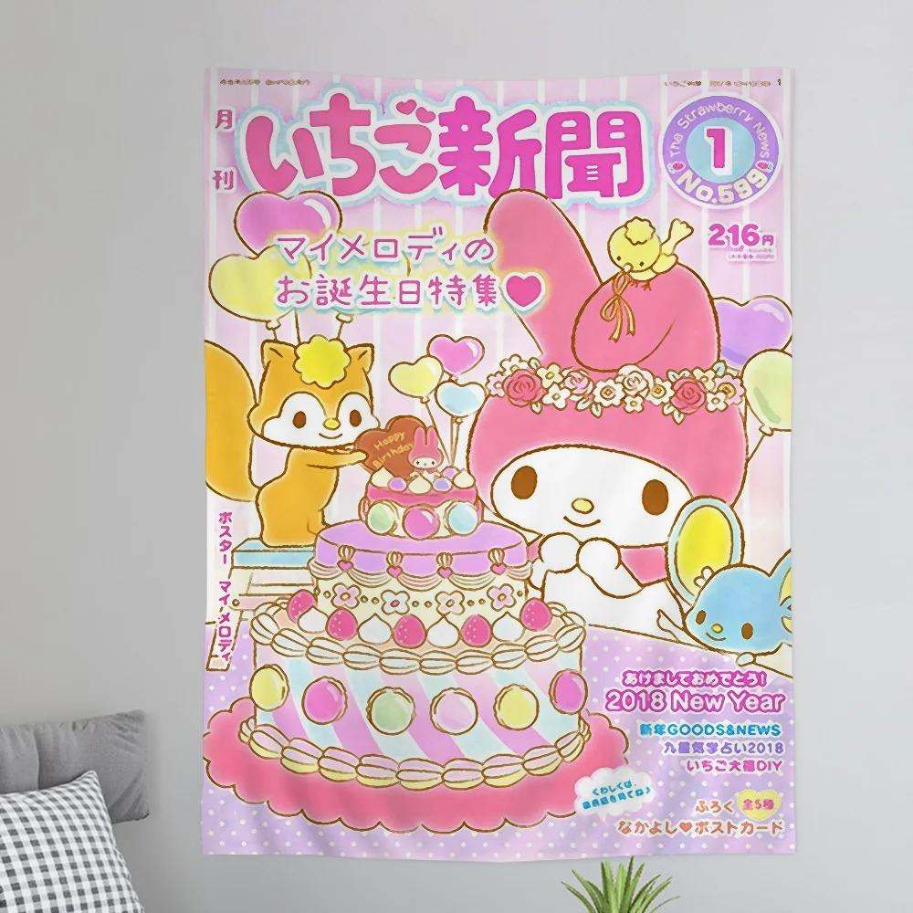 My Melody Pink Cute Anime Colorful Tapestry Wall Hanging Hanging Tarot Hippie Wall Rugs Dorm Wall Art Decor Girl Heart Kawaii An