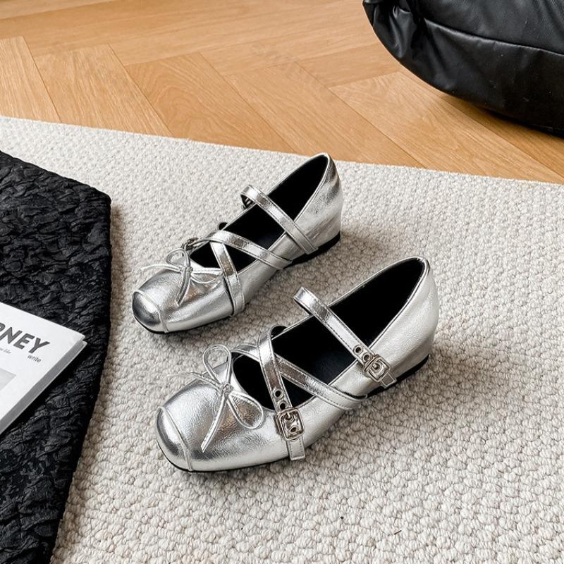 Woman Ballet Mary Jane Shoes 2025 Summer Female Retro Square Toe Buckle High Heels Comfortable Leather Dress Women Casual Shoes