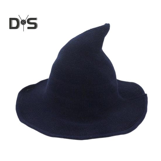 

Шляпа ведьмы для косплея, костюм на Хэллоуин, вязаная складная, однотонная, для фотосъемки, маскарада, украшения, головного убора темно-синий