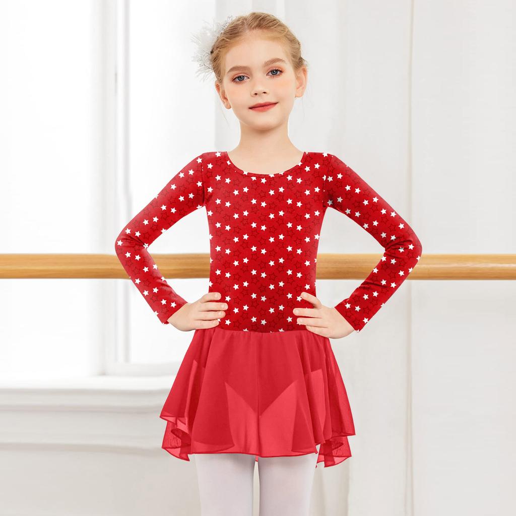 Girls' Color-blocked Romper Long-sleeved Tulle Dress Dance Costume
