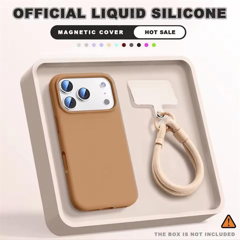 Wrist Strap Magnetic Phone Case For iPhone 16E 14 15 Plus 12 13 16 17 Pro Max Air Magsafe Liquid Silicone Lanyard Cover