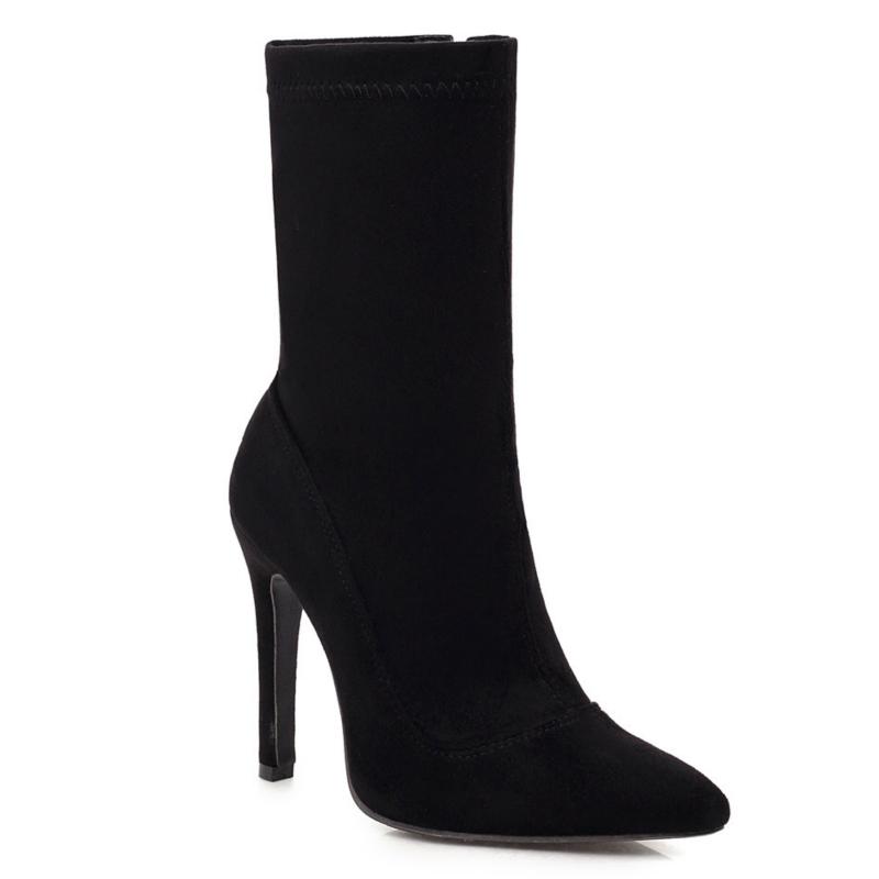 Stretch Slim Ankle Boots For Women Shoes Fashion Sexy High Heels Short Socks Boot Ladies Blue Red Party Dance Shoes Big Size 48