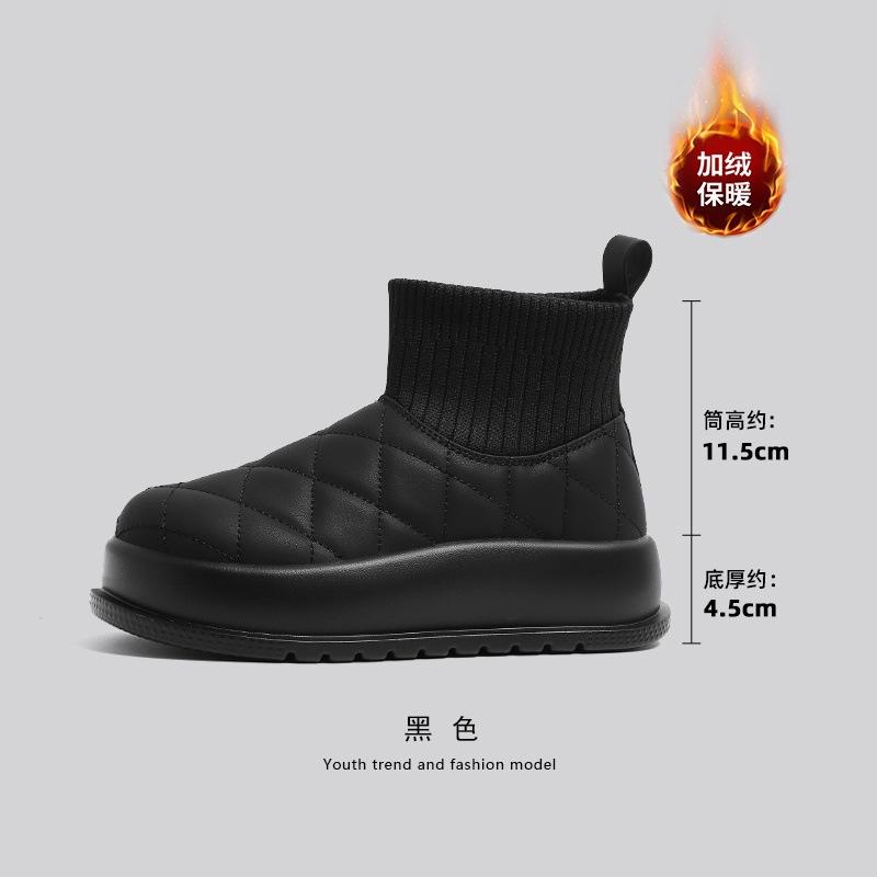 

Soft leather version~ thick-soled snow boots women s winter 2025 new piled thickened waterproof boots heightening bread cotton shoes 35 чёрный
