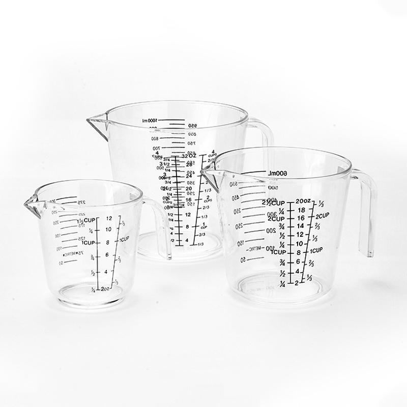 300ML,600ML,1000ML Transparent Plastic Measuring Cups Set with Angled Grip Multiple Stackable Liquid Measuring Cup