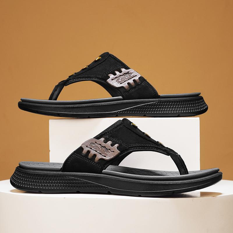 Модные мужские шлепанцы из натуральной кожи — фото 6