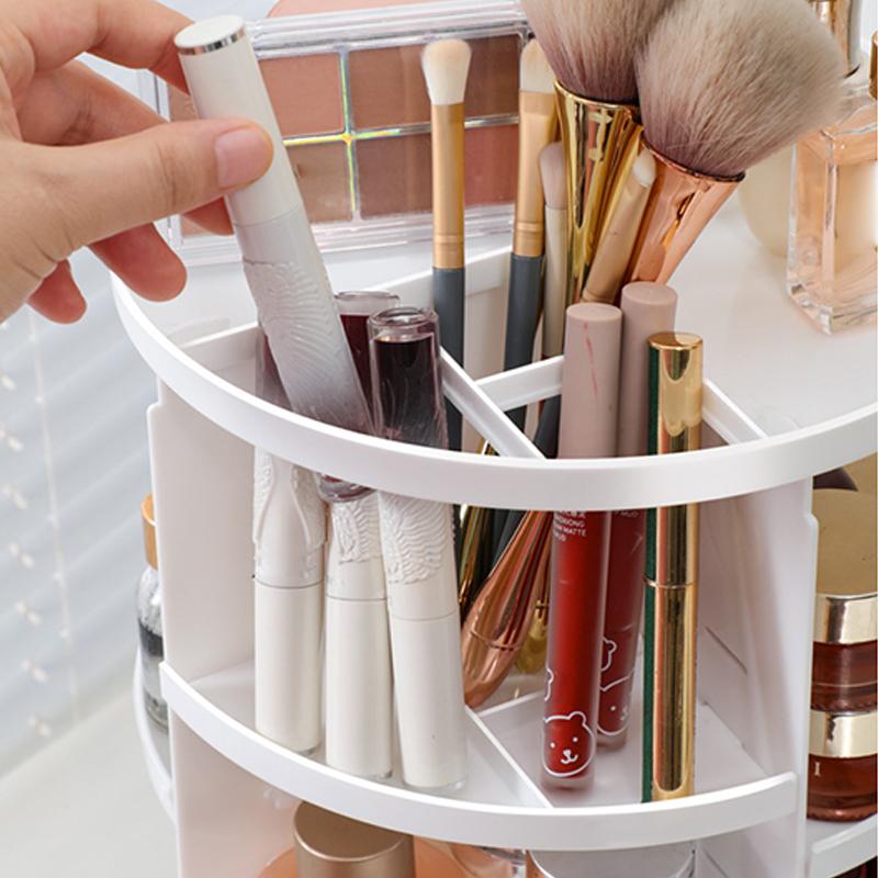 360stupňová otočná úložná krabice na make-up s velkou kapacitou, průhledný stolní organizér, domácí toaletní stolek, parfém, péče o pleť, police