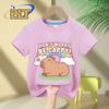 Cute Capybara And Rainbow Dont Worry Be Cappy kidsTshirt summer pure cotton shortsleeved casual top for boys and girls