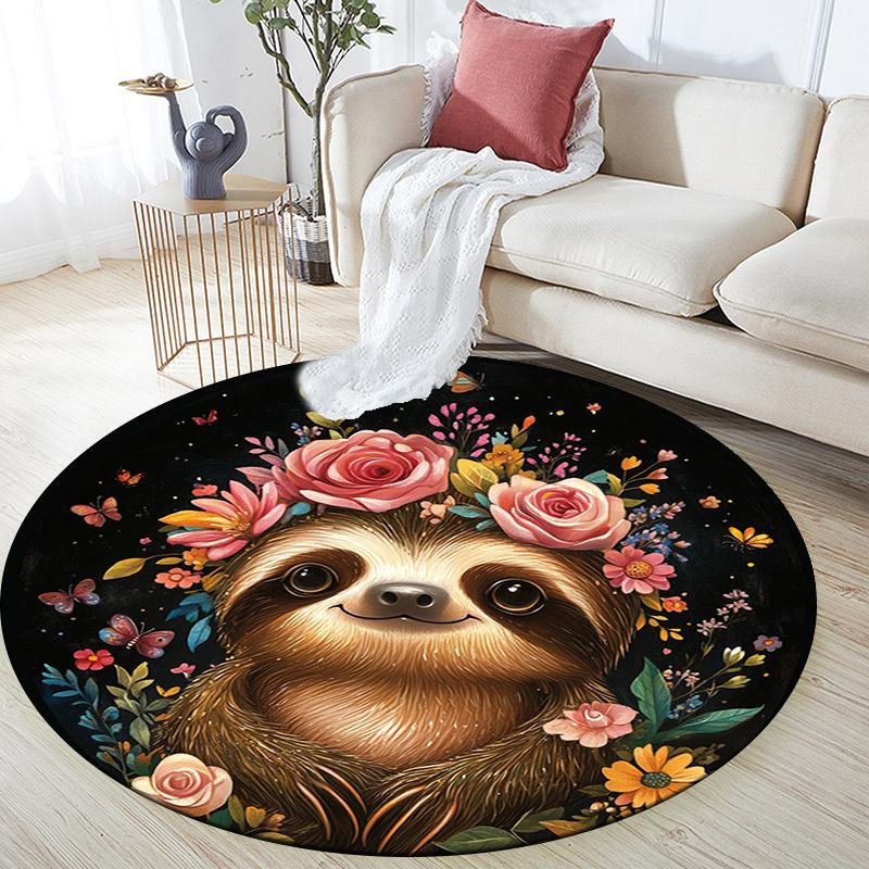 Sloth Round Area Rug,Carpet Rug for Living Room Bedroom Sofa Playroom Decor,Non-slip Floor Mat