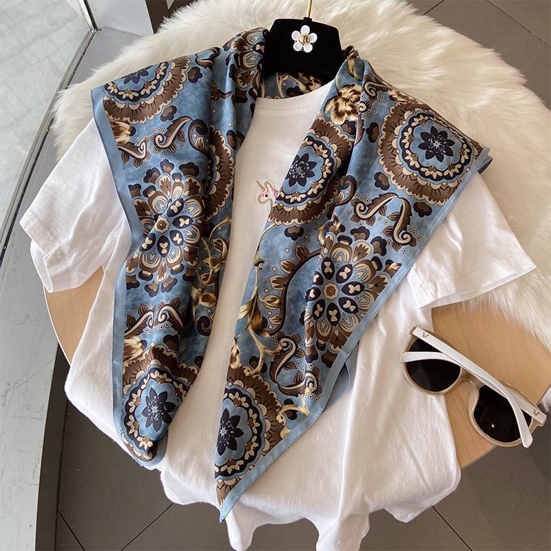 

90*90 см квадратный шарф твил хлопок ощущение женские головные платки и накидки роскошный принт шейные платки хиджаб бандана пашмина One Size