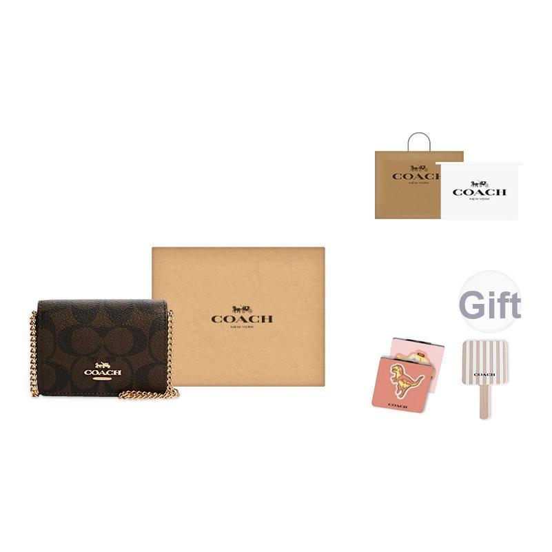 Coach Kette 10 Schnappverschluss Monogramm Canvas Und Leder Ketten Geldbörse Umhängetasche Mini Damen Taschen Dunkelbraun 6650-IMAA8