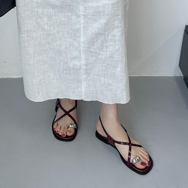 Fashion Female Metal Footwear Women Flats Sandals Slip On Shoes Flip Flops Fashion Shallow Ladies Flats Sandals Shoes Big Size 43