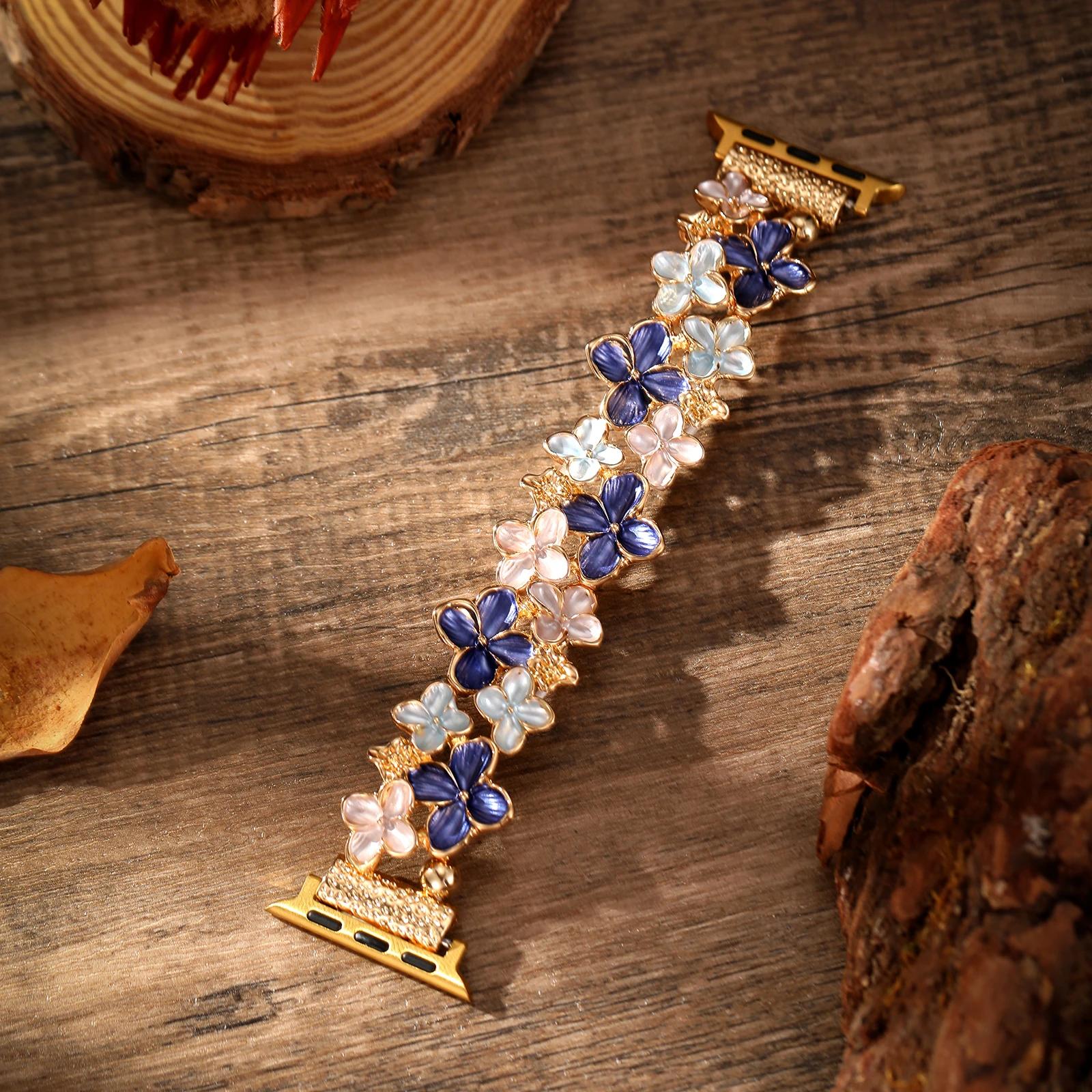 

Металлический Ремешок Для Apple Watch Band 40мм 44мм 42мм 45 49мм 46мм Женский Браслет с Цветами Для IWatch Серии 11 10 9 SE 3 Ultra3 Correa Series 11 42 MM M