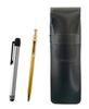Slim Black Cowhide Leather Pen Case with a Silver Metal Touch Bar and a Set of 60 Slim Gold Ballpoint Pens (ASB-ALST-SV60KBP)