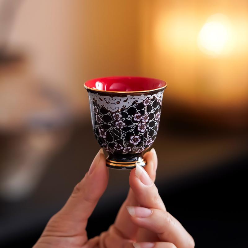 

Black Glaze Teacup Silver Cracks Ceramic Tea Cup Chinese Kungfu Tea Set Small Drinking Cup Good Fortune Gift for Tea Lovers 200ml