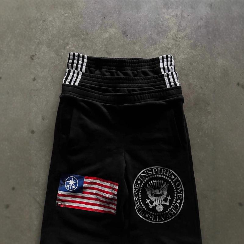 European and American Double Waisted Embroidered Lettering Street Style Fashion Personality Autumn and Winter Men's and Women's Wide Leg Pants