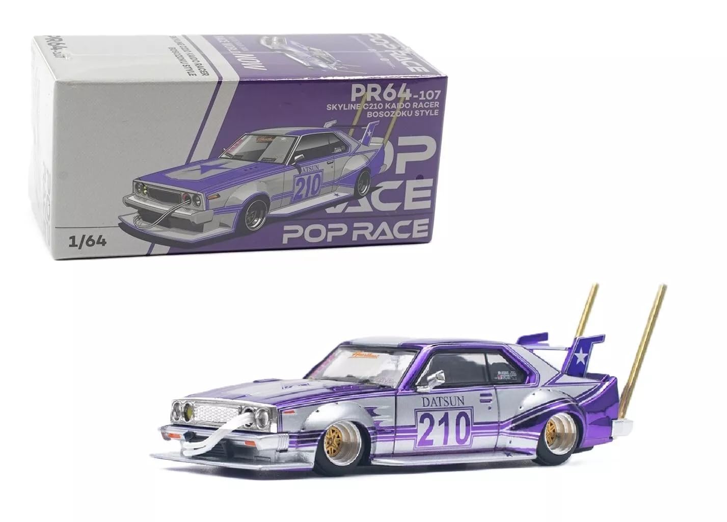

POP RACE 1/64 Nissan Skyline Kaido Racer C210 Purple/Silver KAIDO RACER (BOSOZOKU STYLE) фиолетовый