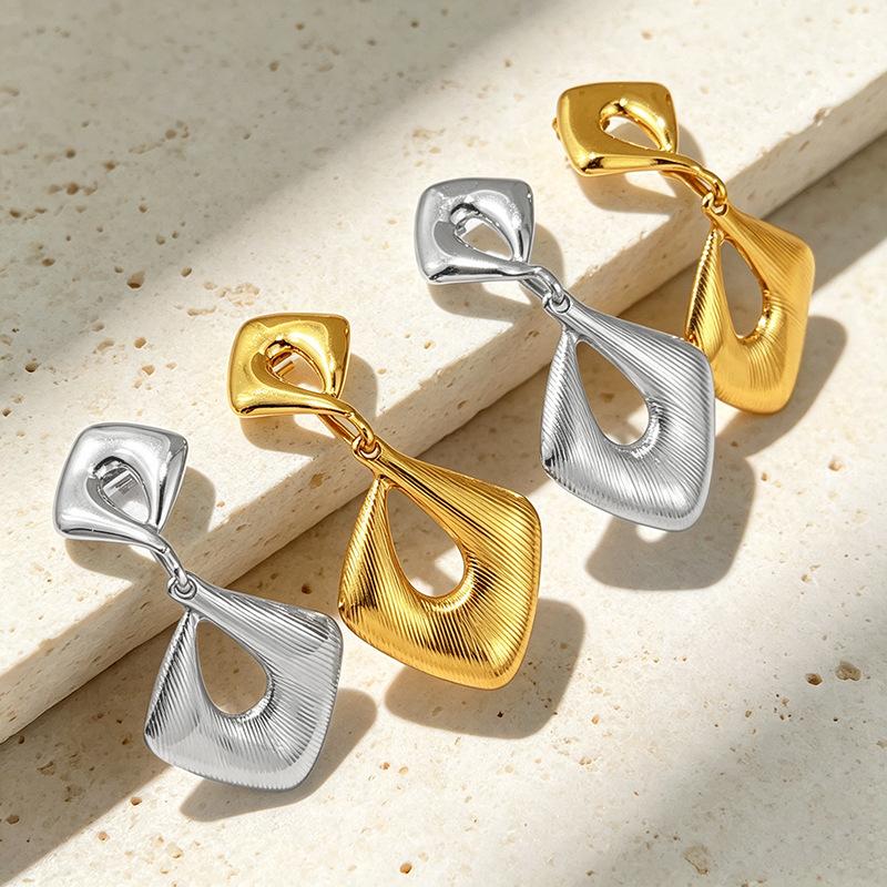 Exaggerated Irregular Drop Earrings Women Stainless Steel Wrinkle Square Hollow Dangle Earrings Personality Trendy Punk Jewelry