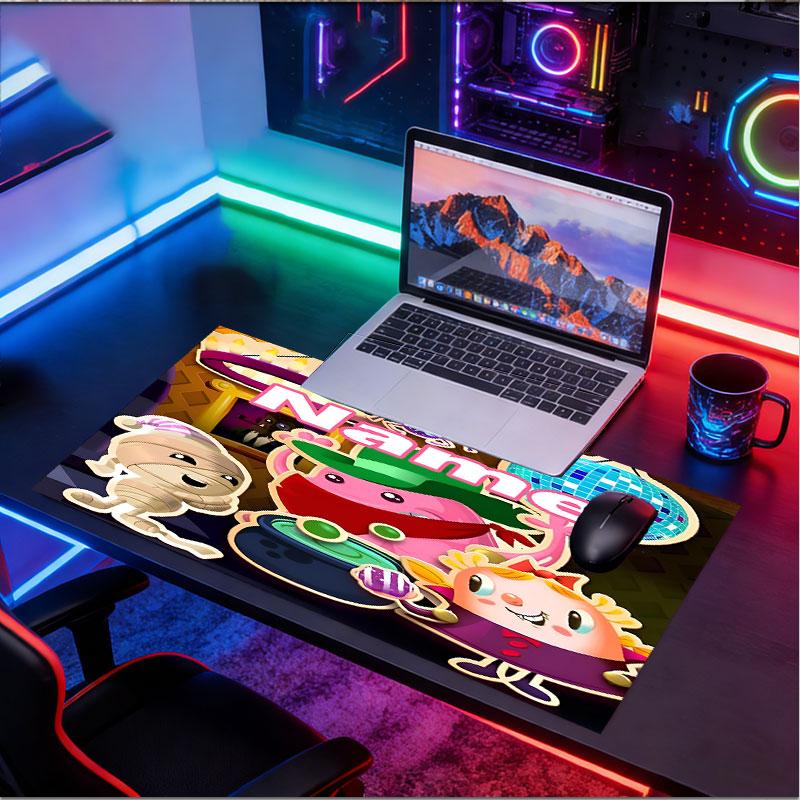 Custom Name Personalized Candy Crush Saga Pattern Mousepad, Laptop PC Desk Mat, Decorative Desk Mat for Home Keyboard Pad Gift