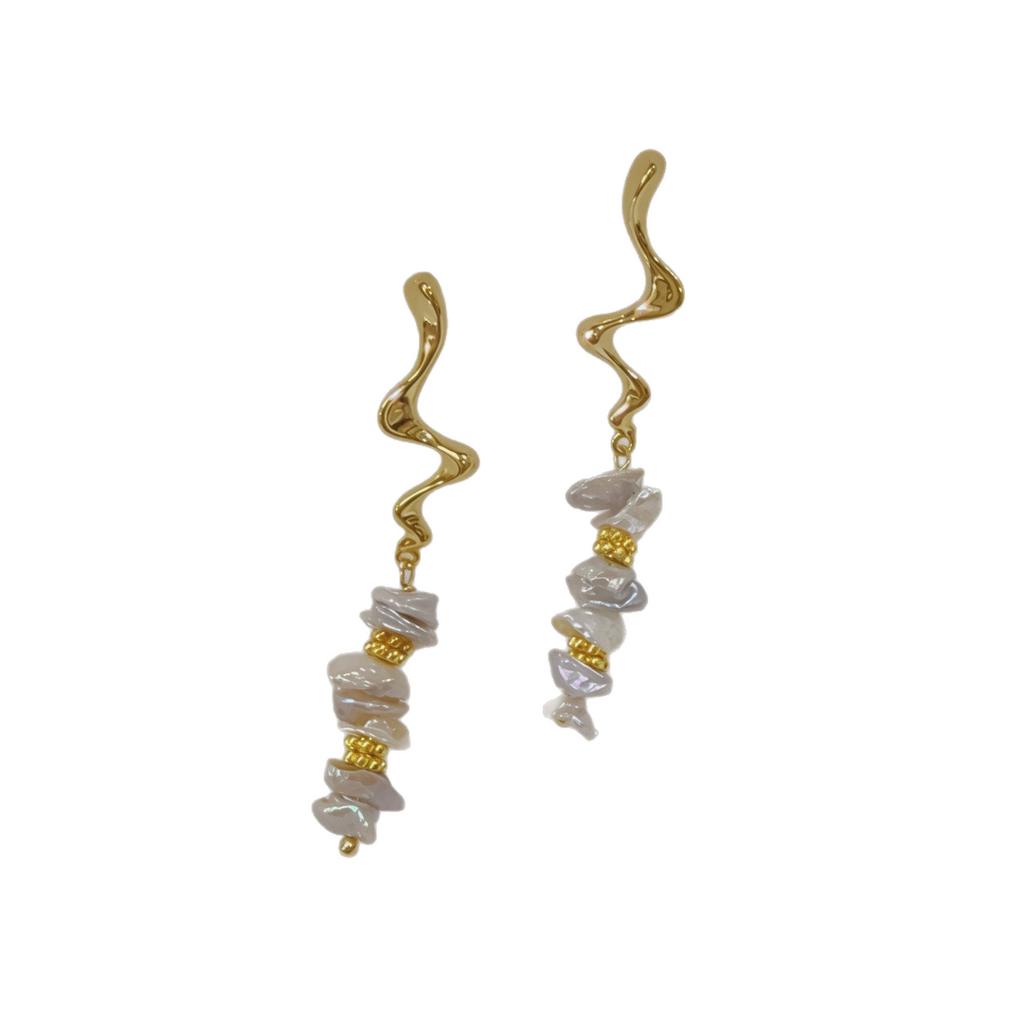 Natural Freshwater Pearl Earrings, Wild Keshi Broken Silver Stacked Earrings, Baroque Special-shaped Stud Earrings, French Silver Needles.