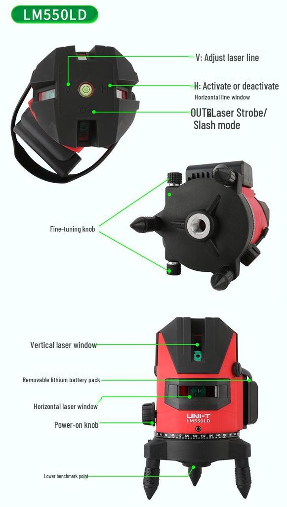UNI-T LM555LD High-Precision Infrared Auto Line Laser Leveler with Rechargeable Lithium Battery