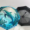 1PC Dolphin Stained Glass Automatic Open/Close Umbrella with Windproof, 8-Rib Sturdy Canopy, Durable Ribs, Fashionable Design,1248A