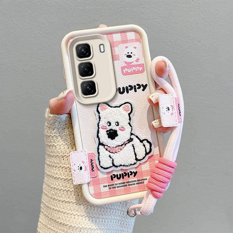 KEYSION Husă Cartoon Drăguță Pluș Broderie pentru Infinix Hot 50 5G cu Șnur Piele PU Rezistentă la Șocuri Husă Telefon pentru Infinix Hot 50 5G