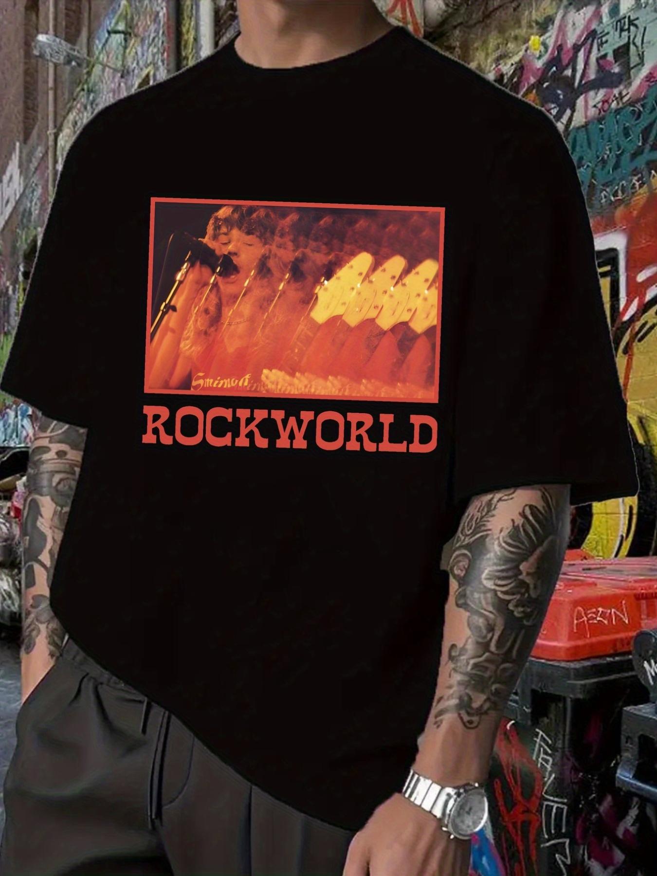 Rockworld Graphic T-shirt - Black Hip-Hop Style Band Print Tee XL