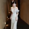 French Fishtail Light Wedding Dress 1011 New Bride Small One-word Shoulder Large Size Simple Going Out Dress Women
