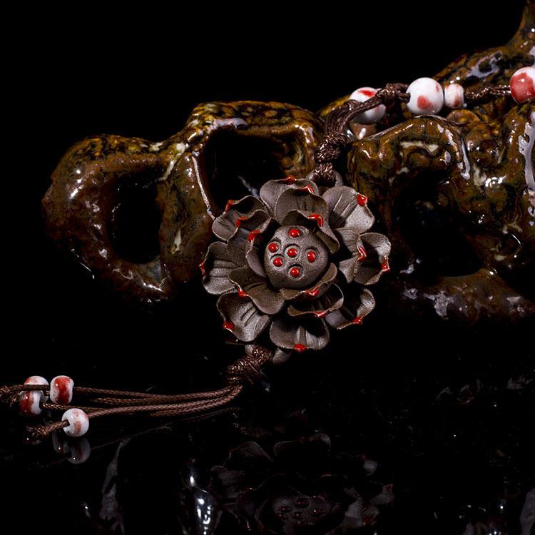 Classical Ceramic Blue and White Porcelain Peony Flower Necklace Women's Literary Retro Versatile Long Sweater Chain Accessories