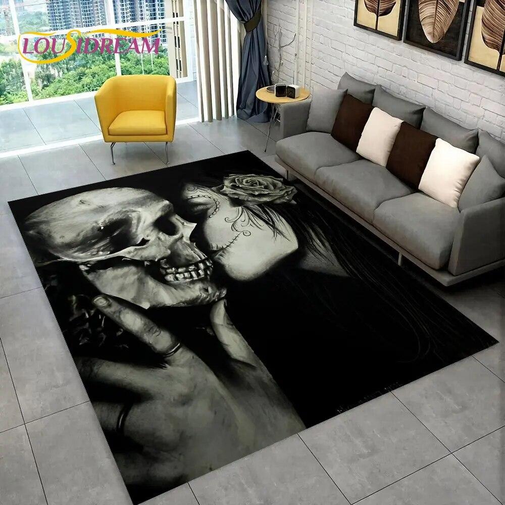 3D Gothic Horror Female Skull Dead Girl Area Rug,Carpet Rug for Home Living Room Bedroom Sofa Doormat Decor,Non-slip Floor Mat