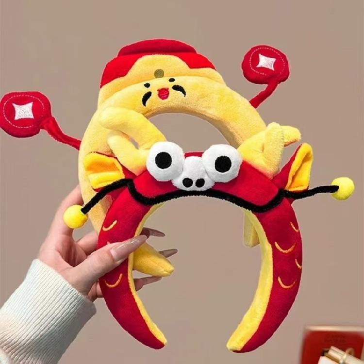 Plush Dragon/Fortunes God Headband for Chinese Spring Festival Celebration Seasonal Holiday Women Face Washing Hairband
