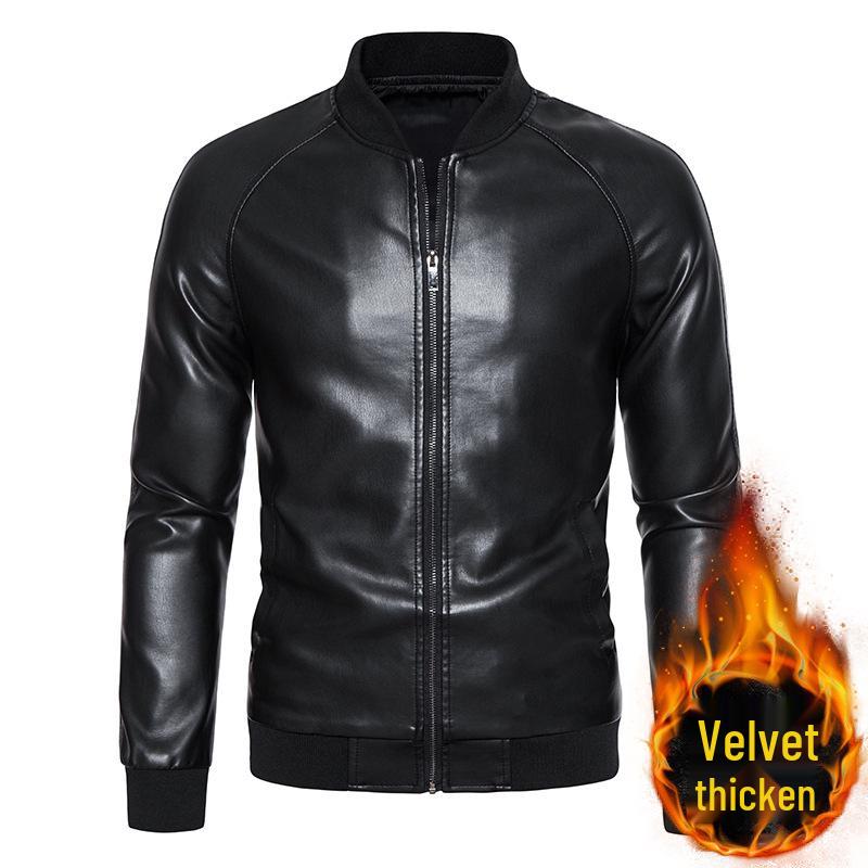 Men's Casual PU Leather Motorcycle Jacket with Stand Collar